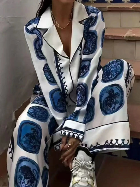 'Clara' Wildlife Print Button Down Shirt and Pants Set - Celes Fashion